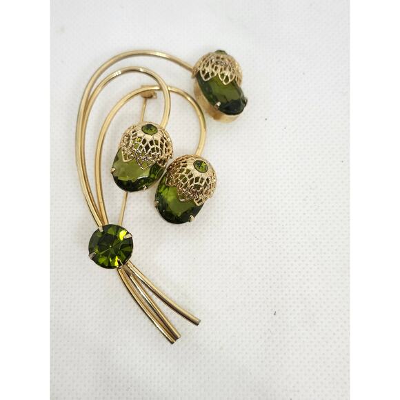 1970 Juliana D&E For Sarah Coventry Green Crystal Flower Touch of Elegance Pin - Picture 2 of 7